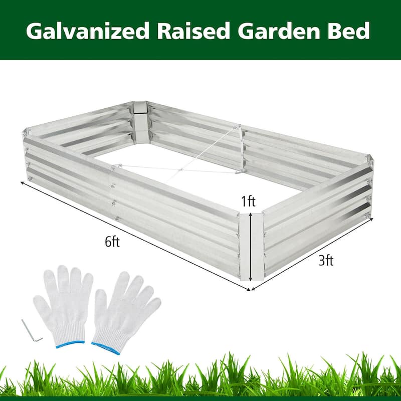 Gymax 2PCS Galvanized Raised Garden Bed Elevated Rectangle Plant Box 6