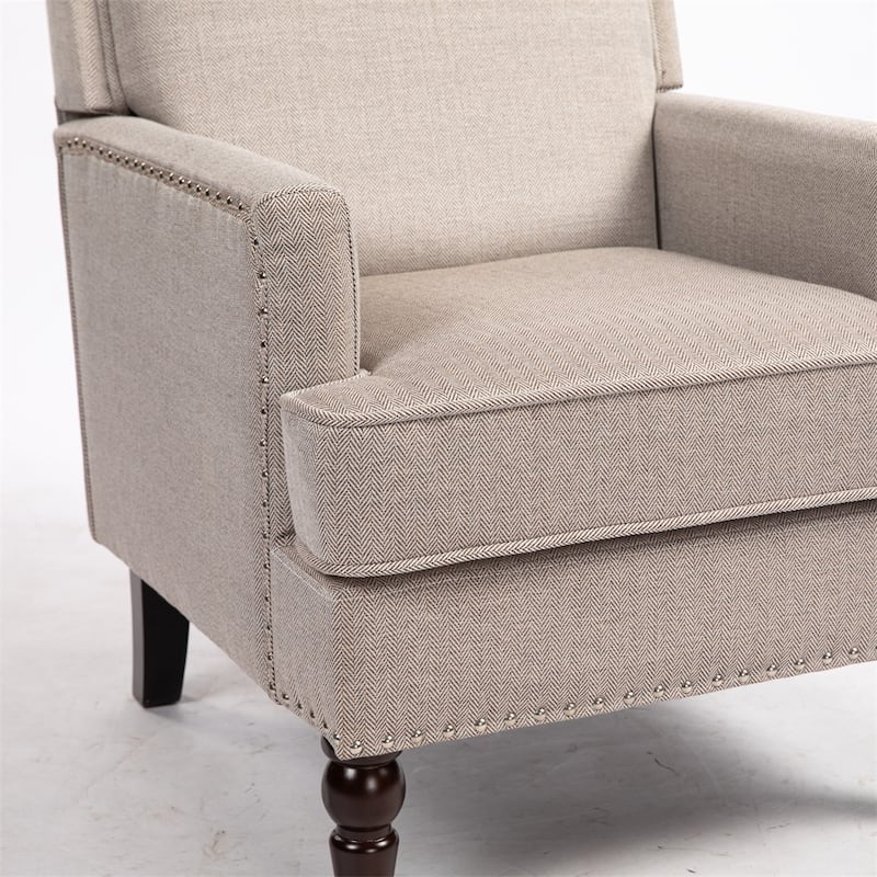 Linen Upholstered Accent Chair with Nailhead Trim and Wood Frame