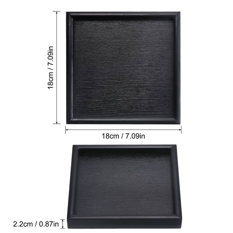 Wood Serving Tray Square Decorative Platter Home Kitchen Table, Black - 7 Inch