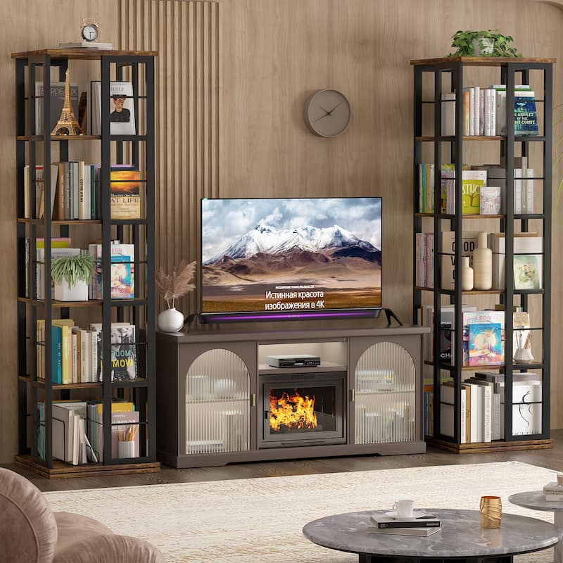 5-Tier Corner Rotating Bookshelf, 360 Display Wood Spinning Bookshelf, Floor Standing Bookcase Organizer Storage Rack