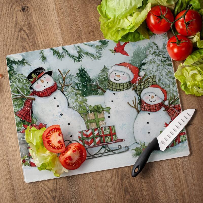 CounterArt Snowman's Farmhouse 3mm Heat Tolerant Tempered Glass Cutting Board 15" x 12" Made in the USA Dishwasher Safe