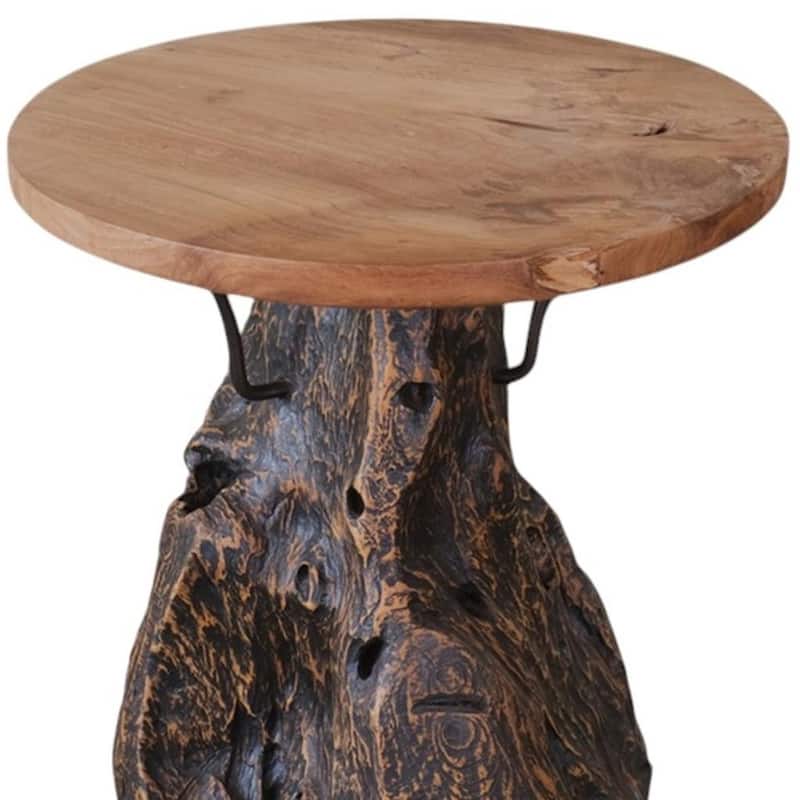 HomeRoots 24" Natural and Smoky Black Distressed Reclaimed Wood Round Pedestal End Table - 19.70 in. x 23.60 in. x 19.70 in.