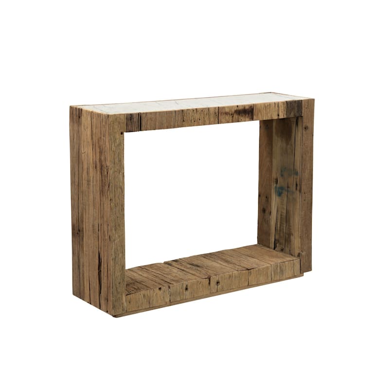 Wooden Console Table with Marble Top - 34.5" - Brown and White