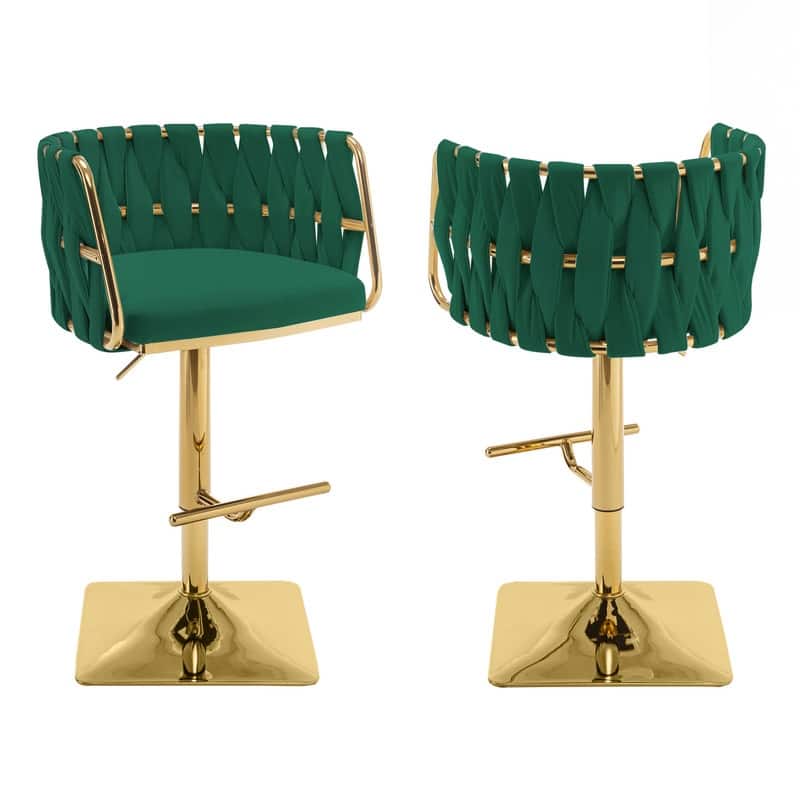 Best Quality Furniture Adjustable Upholstered Barstools with Square Chrome Finish Base (Set of 2) - Emerald Green Velvet / Gold