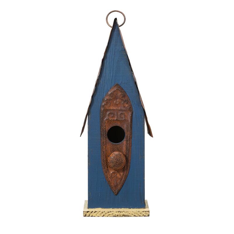 Glitzhome 13"H Retro Wooden Distressed Garden Birdhouse - 4.5"L x 4.25"W x 13.25"H