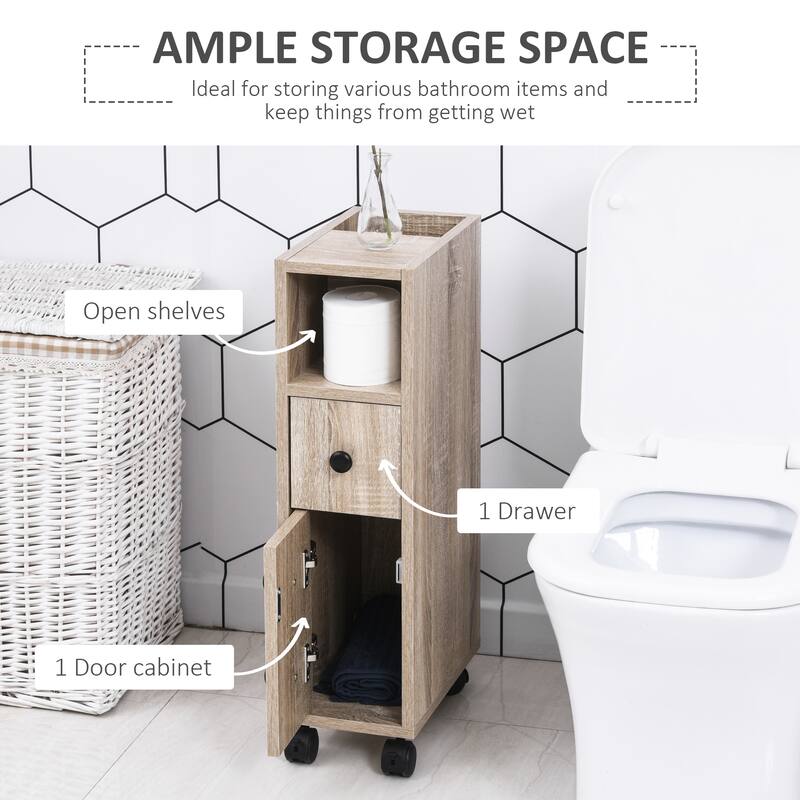 Kleankin Freestanding Compact Design Bathroom Cabinet With 2 Open Cabinets - Oak