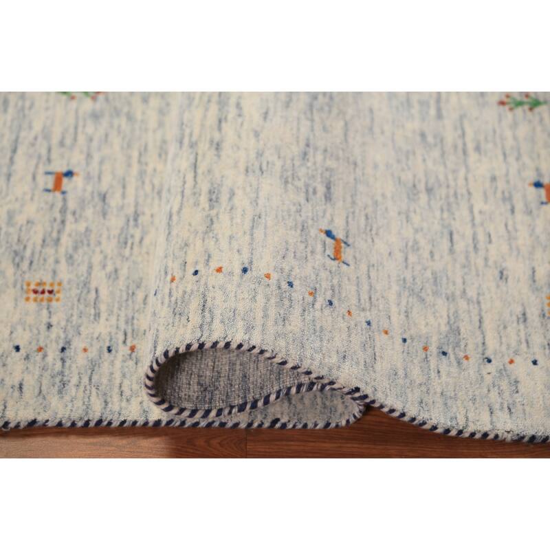 Tribal Gabbeh Area Rug Hand-Knotted Beige Modern Wool Carpet - 3'11" x 5'10"