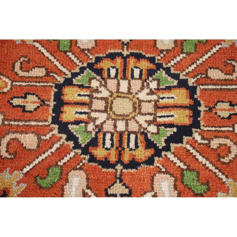 Medallion Heriz Serapi Indian Rug Hand-Knotted Orange Wool Carpet - 8'10"x 11'11"