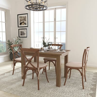 46" x 30" Antique Rustic Farm Table Set with 4 Cross Back Chairs and Cushions