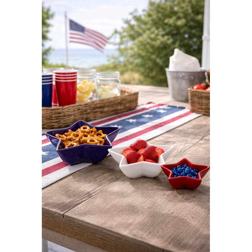 Red White & Blue Patriotic Star Shaped Set of 3 Serving Dishes - Set of 3