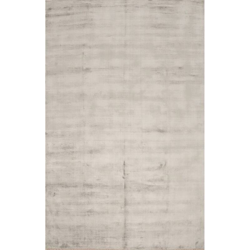 Hand Knotted Oriental Viscose Silk Carpet Modern Modern Greys & Charcoal Abstract Area Rug - 11' 4'' X 8' 0''