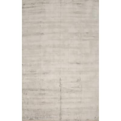 Hand Knotted Oriental Viscose Silk Carpet Modern Modern Greys & Charcoal Abstract Area Rug - 11' 4'' X 8' 0''