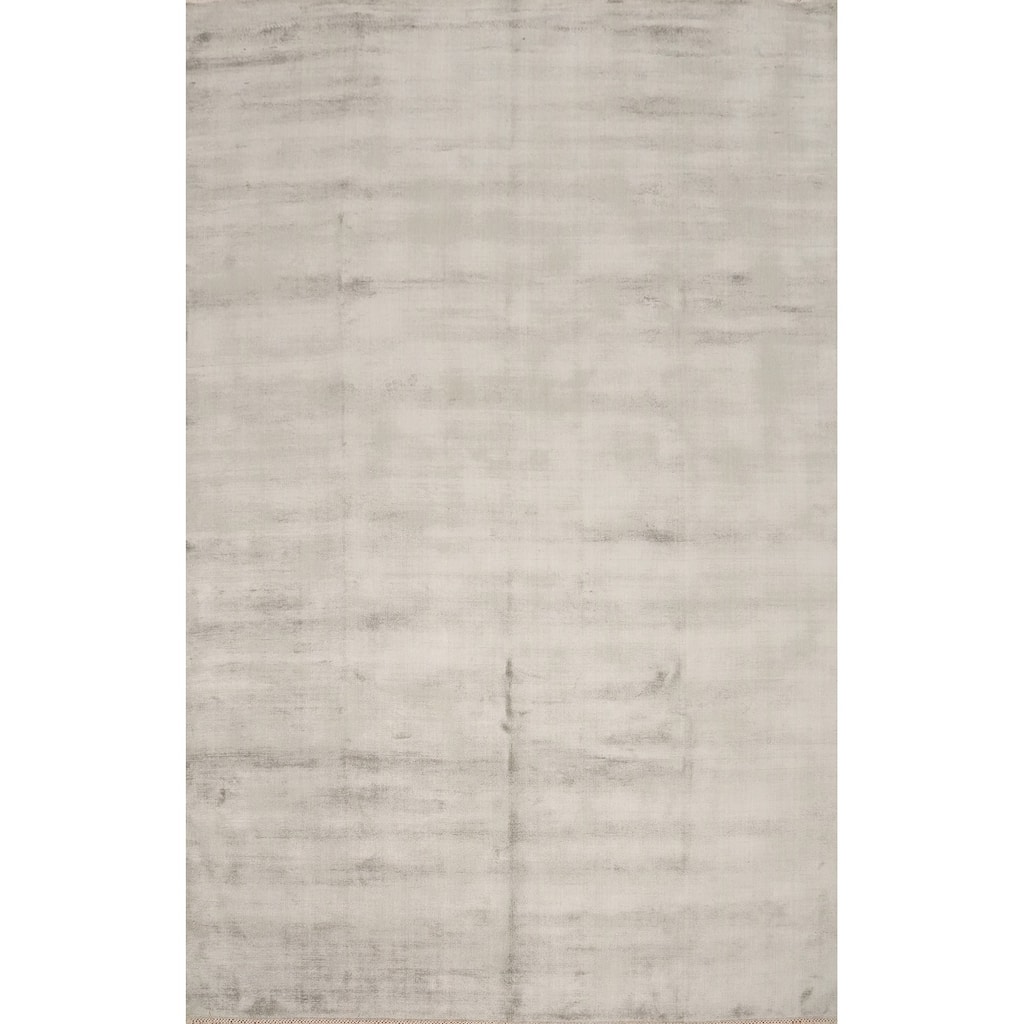 Hand Knotted Oriental Viscose Silk Carpet Modern Modern Greys & Charcoal Abstract Area Rug - 11' 4'' X 8' 0''
