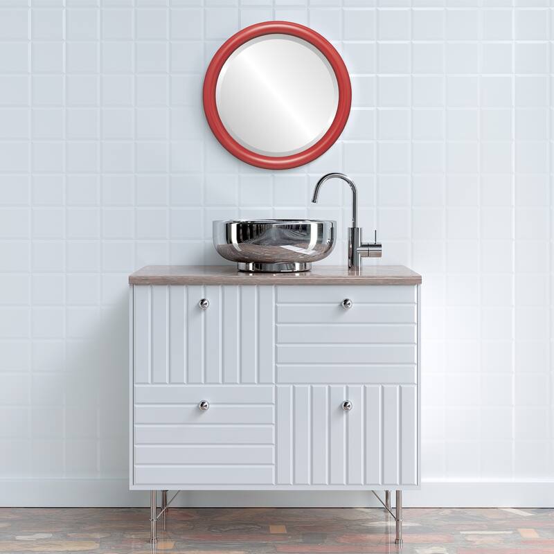 Pasadena Framed Round Mirror in Holiday Red
