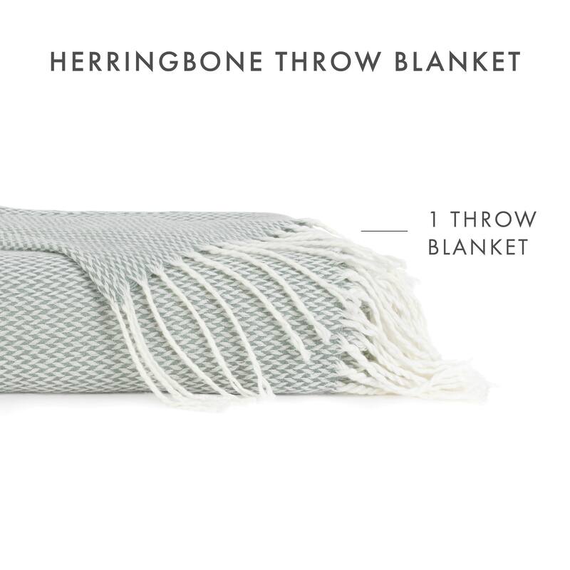 Becky Cameron Throw Blanket Herringbone with Fringed Edges