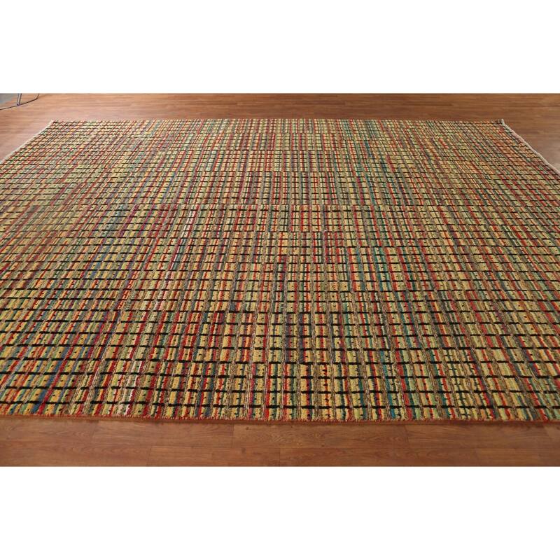 Striped Multicolor Moroccan Oriental Area Rug Hand-Knotted Wool Carpet - 9'1"x 12'6"