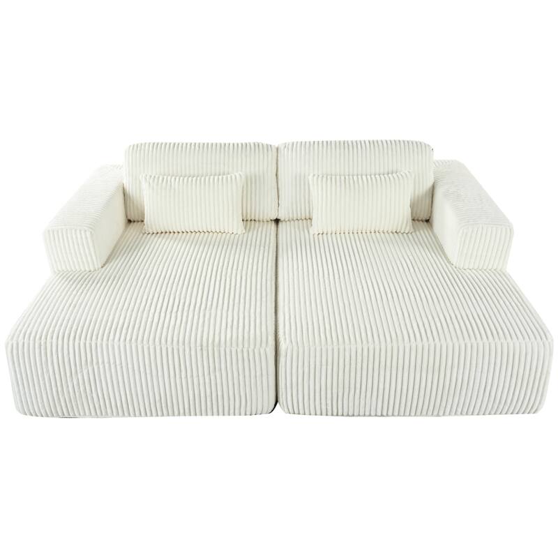Oversized Double Chaise Lounge Sofa, Comfy Full-Compressed Sleeper Sofa Bed, Corduroy Upholstered Sofa Bed with 2 Pillows