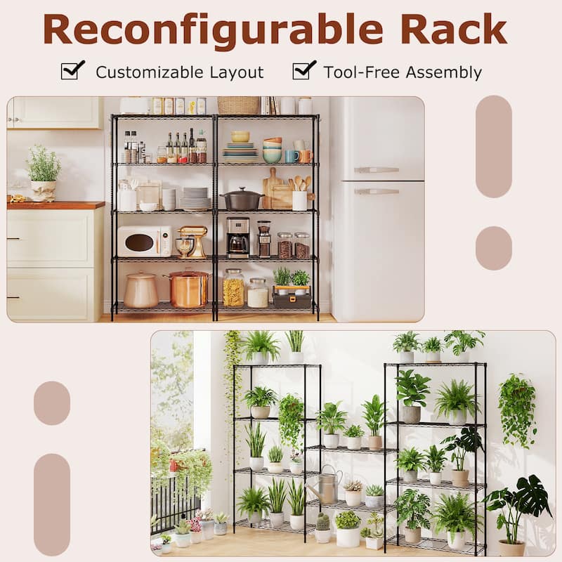 Gymax 2PCS 5-Tier Metal Storage Shelving Unit w/V-Shaped Wire Rack for