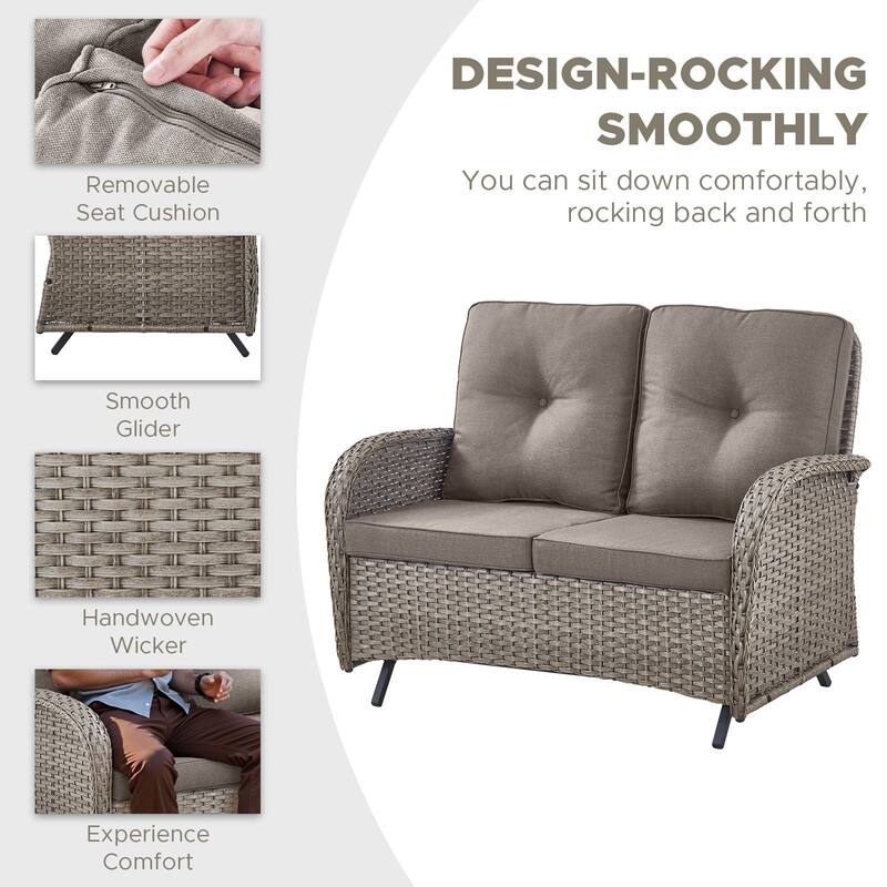 Outdoor Glider Sofa Rocker Chairs Table Grey-Grey - Grey