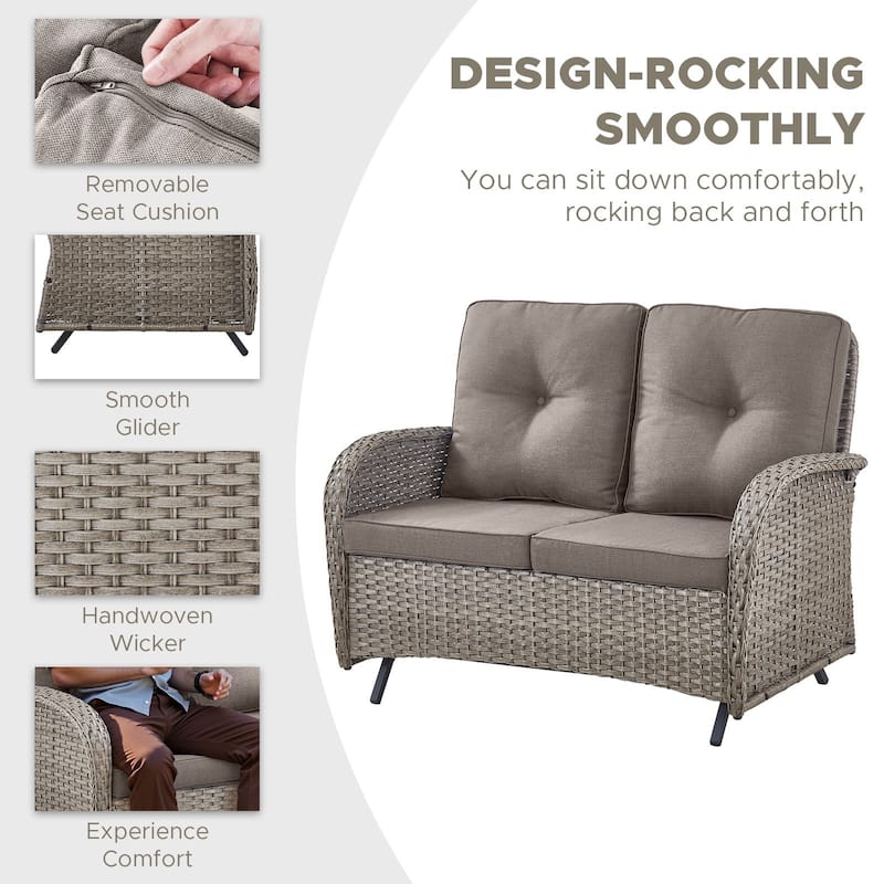 Pocassy 3 Pieces Glider Sofa Loveseat with Ottomans