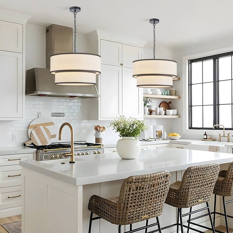 Starsky 5-Light White Fabric Drum Chandelier