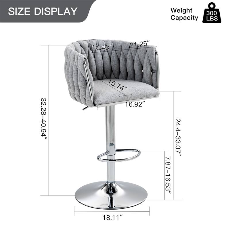 Adjustable Height Fabric Swivel Bar Stools w/ Back & Footrest,Set of 2