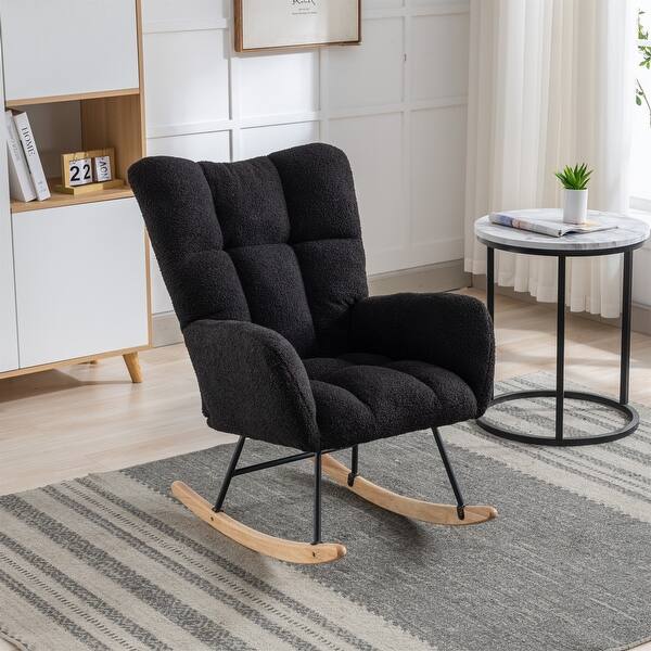 Soft Teddy Velvet Rocking Chair with Solid Wood Base - Bed Bath ...