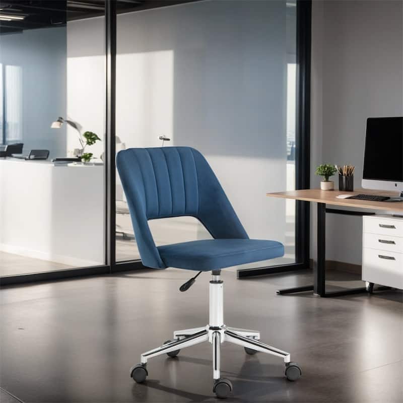 Adjustable Height Modern Swivel Velvet Armless Office Chair w/ Wheels