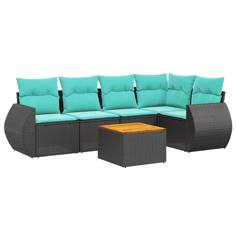 vidaXL 6 Piece Patio Sofa Set with Cushions Black Poly Rattan - 24.4 x 24.4 x 27.2