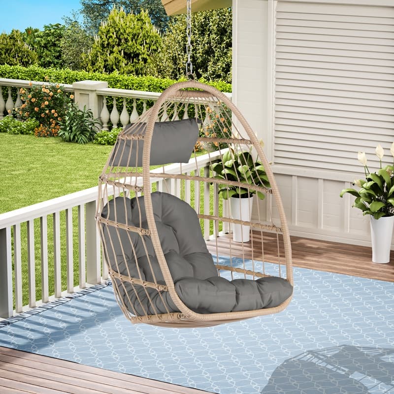 Egg Chair Outdoor Without Stand Indoor,Wicker Rattan Hammock Egg Porch Swing with Cushions for Bedroom Patio Balcony
