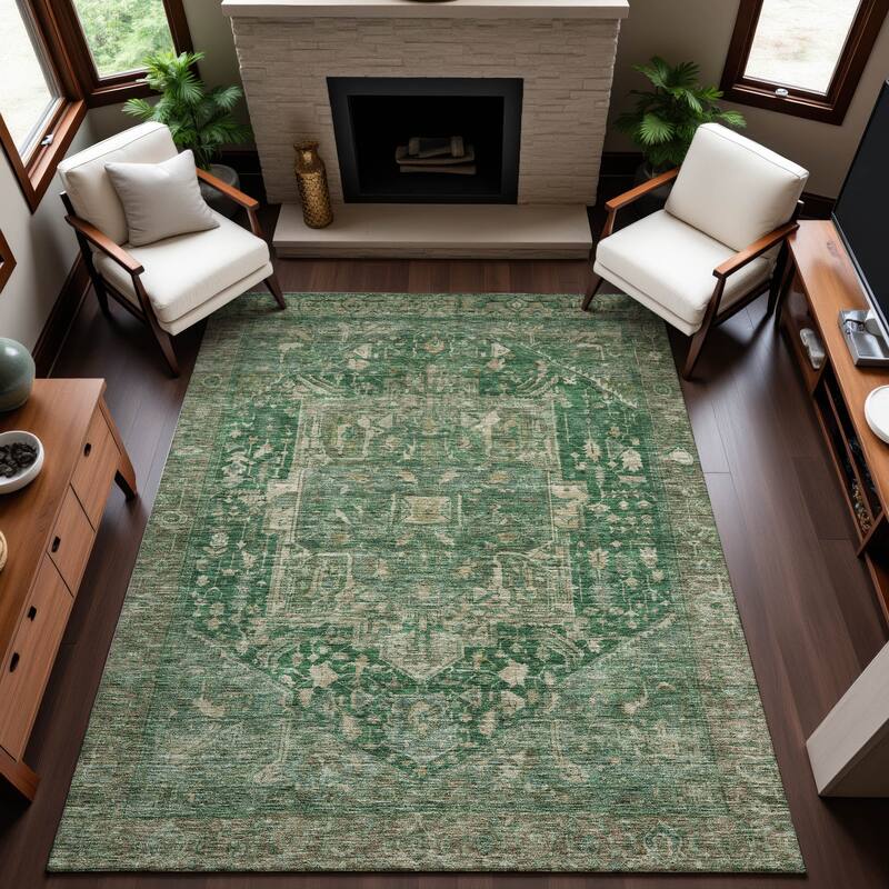 Premium Washable Super Soft Vintage Traditional Mayfield Rug - Emerald - 3' x 5'