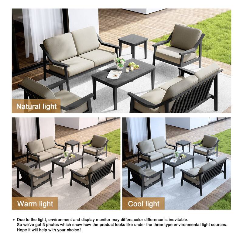Outdoor Conversation 6 Seater Patio Chat Set with Cushions and Table