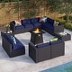 preview thumbnail 3 of 16, MakeYourDay 10-Seater Rattan Sectional Sofa Set with 2 Kinds of Gas Fire Pit Tables