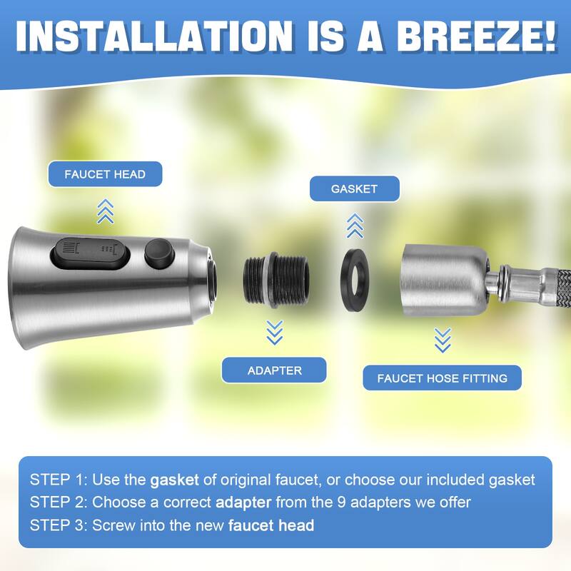 WOWOW Pull Down Kitchen Faucet Spray Head with 9 Adapters Kit