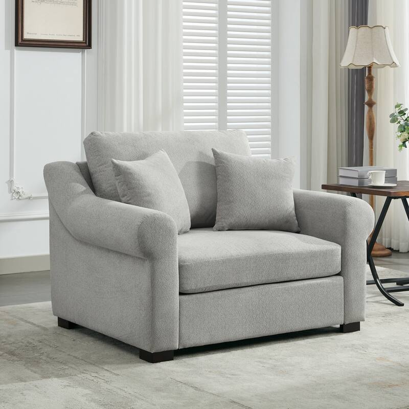 Oversized Chenille Accent Chair, High Back Upholstered Lounge Armchair, Single Sofa Chair with Pillows for Bedroom, Living Room - Light Gray
