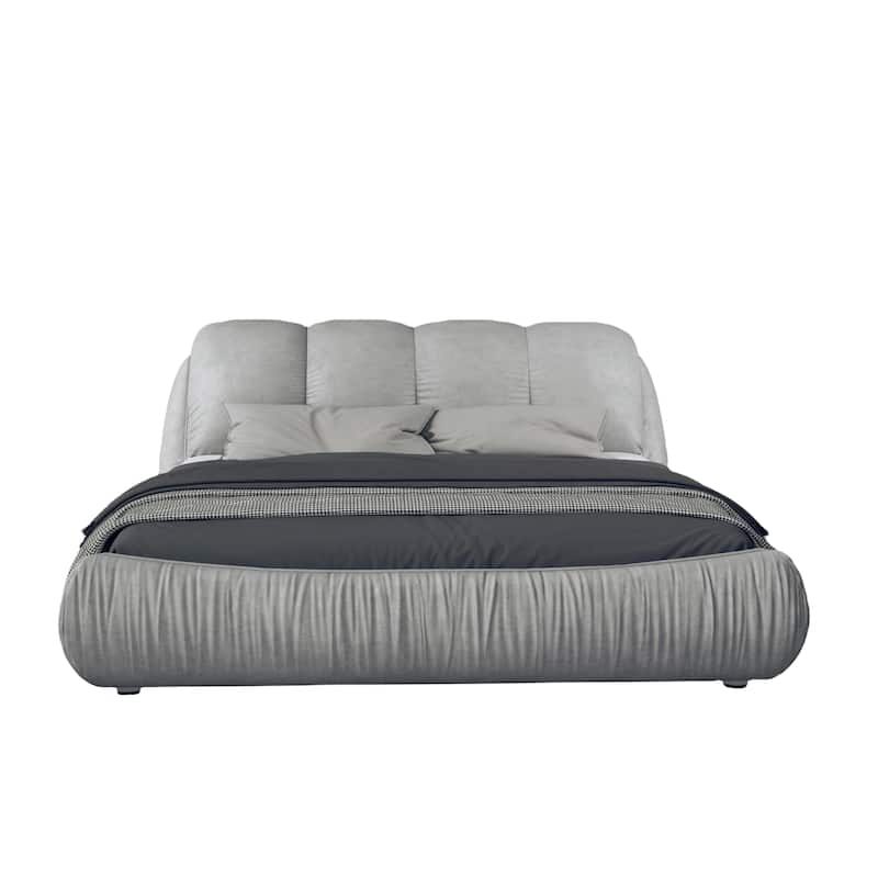 Luxury Upholstered Bed with Padded Backrest and Wooden Frame