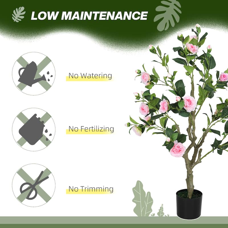 Set of 2 Artificial Camellia Flower Plants Pink Green with 18 Flowers 18 Buds 150 Leaves 39 Inch for Home Office Decor - 39.4"