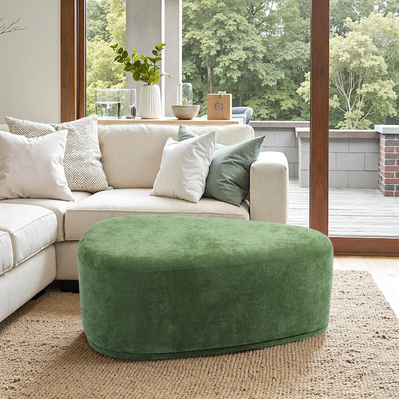 Leon 43" W Modern Oversized Chenille Triangular Cheese Ottoman - Green
