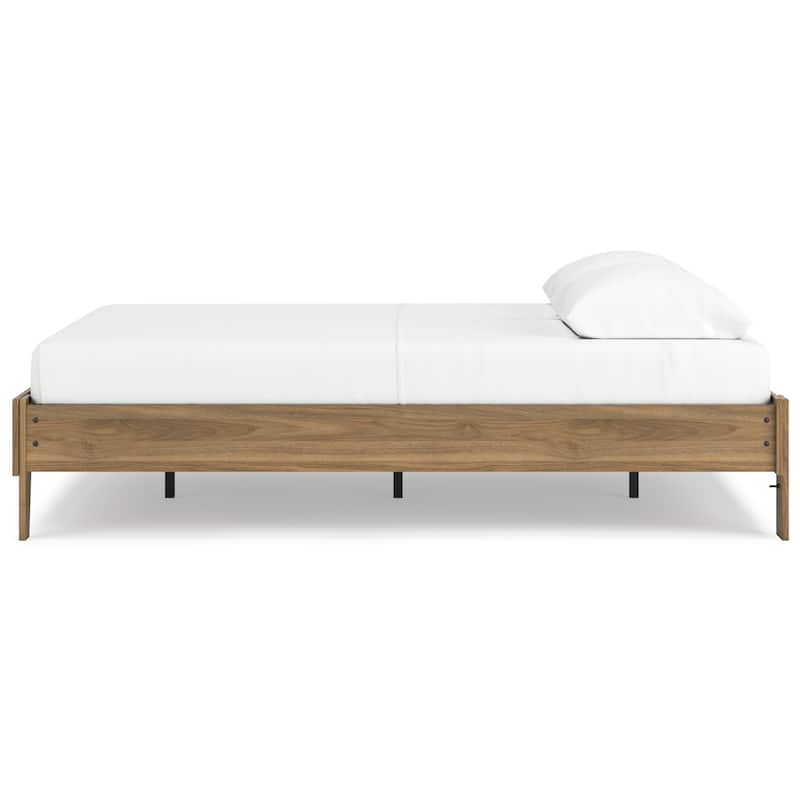 Deana Queen Platform Bed, Honey Brown Wood, Low Profile Tapered Legs