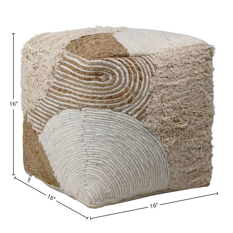 Elmhurst Wool Upholstered Ottoman, White with Neutral Tones