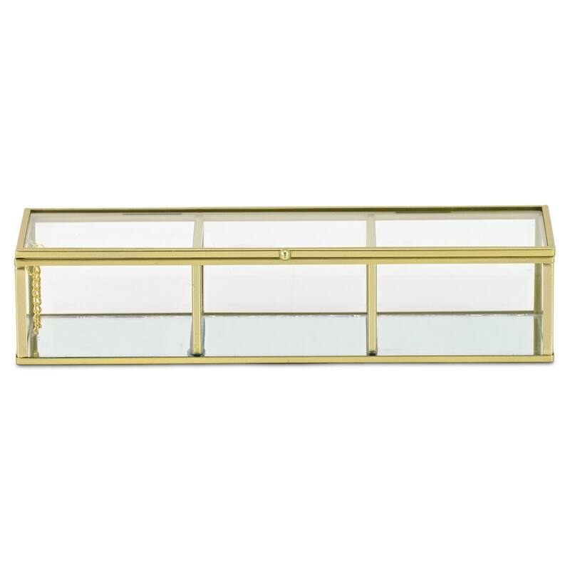 Verena 10.6" Mirrored Glass Display Box with 3 Compartments - N/A