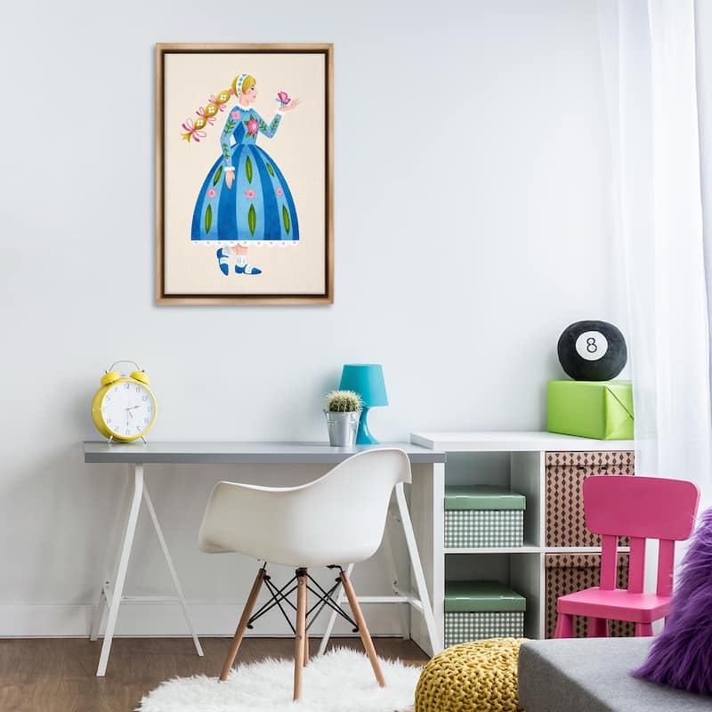 Stupell Blonde Folk Girl & Butterfly Framed Floater Canvas Wall Art Design By Hannah Moren
