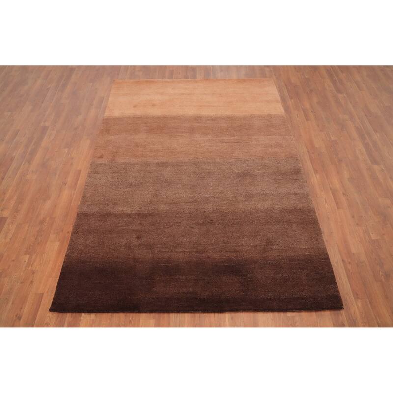 Hand Knotted Oriental 100% Wool Carpet Modern Stripe Brown Gabbeh Area Rug - 7' 10'' X 5' 6''