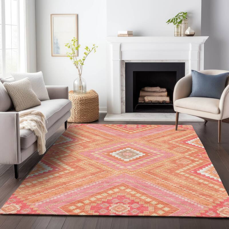 Machine Washable Indoor/ Outdoor Global Boho Chantille Rug