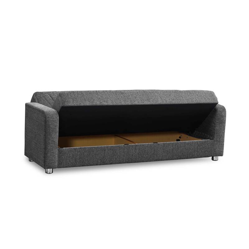 HomeRoots 87" Gray Chenille Convertible Futon Sleeper Sofa And Toss Pillows With Storage