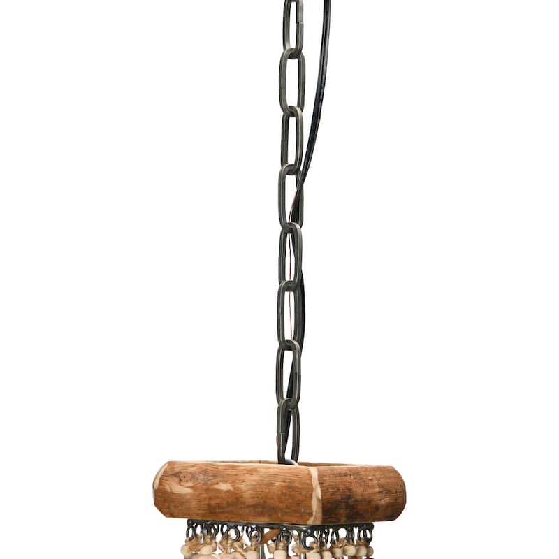 Wood & Metal Framed Chandelier with Wood Bead Draping