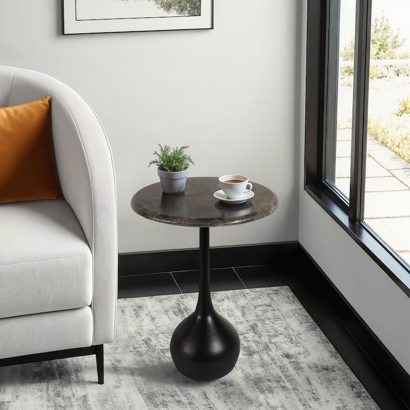 Round Accent Table - Marble Top with Ball Base - 21" - Black - 20.25"