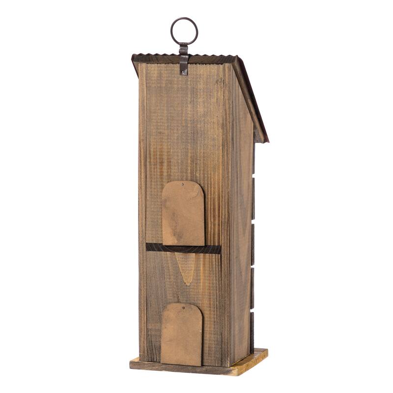 Glitzhome 15"H Washed Blue 2-Tiered Solid Wood and Metal Daisy Decorative Outdoor Garden Birdhouse