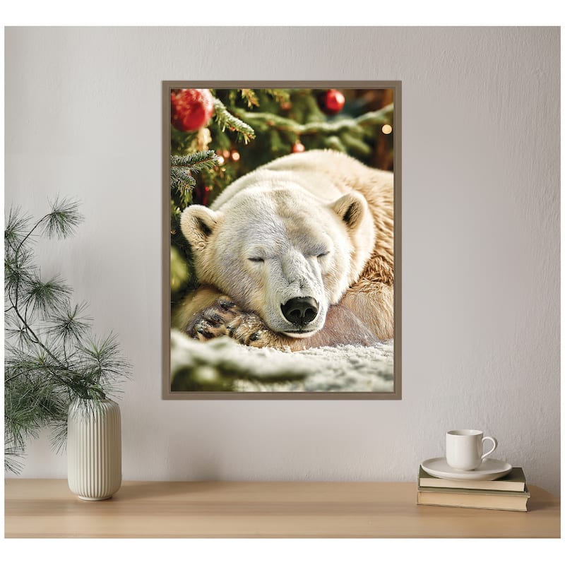 Kate and Laurel Sylvie Framed Canvas Icebear Sleeping Beneath a Christmas Tree by Michael Schauer