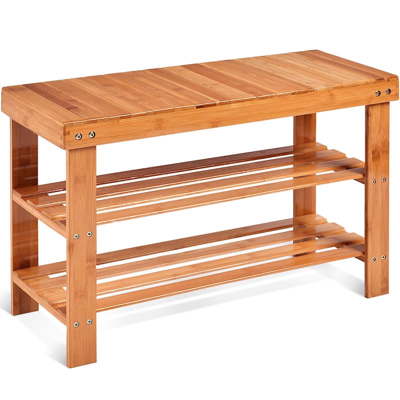 Bamboo Shoe Rack Bench 3 Tier Shoe Organizer Storage Shelf - Natural